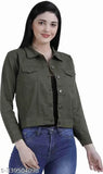 Solid denim women's denim jacket - stylish, unique, three-quarter sleeves. Quality fashion addition from India