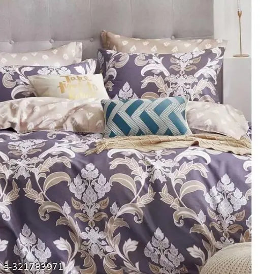 Light purple microfiber double king floral bedsheet with two 50x70 inch pillow covers, ideal for summer