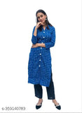 Blue woolen check Kurti, three-quarter sleeves, round collar, side pocket - Anikrriti women's winter wear, India