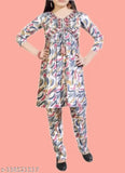 Bright printed Aliya Co-ord set with embroidery, tassels, and chain. Rayon cotton Indo-western fusion wear for kids (4-5 yrs to 8-9 yrs), India origin