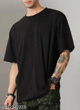 Trending oversize cotton-blend t-shirt, urban and fabulous for men, three-quarter sleeves, size S (Chest 40in, Length 27in), India origin