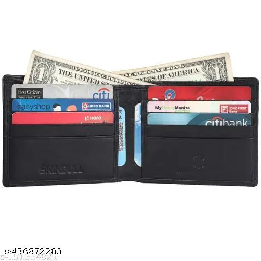 High-quality, full-grain leather RFID blocking men's wallet with 5 compartments, featuring 2 cash slots and 6 card slots. Solid blue color in a compact size for easy storage or travel. Perfect for gifting on various occasions, made in India