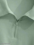 Solid cotton collar zipper T-shirt, short sleeves, XS (34in bust, 17in length), made in India