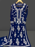 Rayon embroidered kurta set with palazzo pants, Indian workwear for women in various sizes