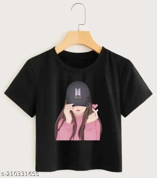 Stylish BTS print crop t-shirts, polycotton, short sleeves, Indian-made pop culture apparel