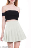 Cotton high waist pleated mini skirt for women, solid color design, various sizes available from 24-34 inches waist and 17 inches length, Indian origin