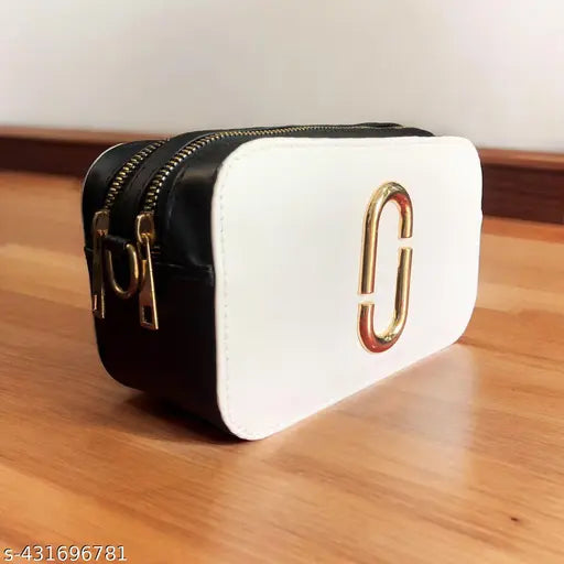 White adjustable sling bag with detachable PU clutch, durable PU leather for everyday use