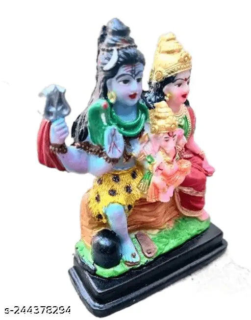 Marble-like poly resin Shiva Parvati and Ganesha idol set, peaceful family life blessings from Indian deities