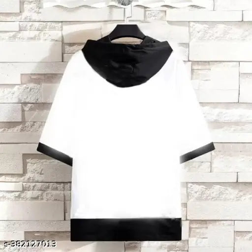 Multicolored cotton men's hoodie-T-shirt combo, half sleeves, printed pattern, available in sizes M, L, XL