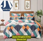 EDRIO Microfiber 6pc diwan covers set - geometrical pattern, super soft cushions & bedsheets in Indian home decor