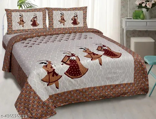 Rajasthani Jaipuri cotton printed bedsheet and pillow cover, vibrant summer prints on double queen-sized regular flat sheets, origin India
