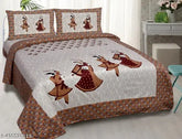 Rajasthani Jaipuri cotton printed bedsheet and pillow cover set, vibrant summer bedroom essentials in double queen size from India