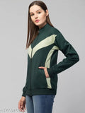 Dark green striped fleece zipper jacket for women, perfect for parties and casual events. Fleece material, full sleeve design, made in India