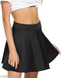 High-quality polyester skater skirt with attached inner shorts and flared inskirt. Solid color, double layer, stretchy, wide waistband, and laser cutout scallop hem. Perfect fitting sizes from 26 to 36 inches (India)