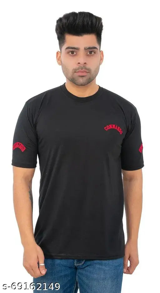 Solid men's cotton round neck half sleeves t-shirt, featuring four commando designs for a casual yet stylish look, available in various sizes from S to XXL