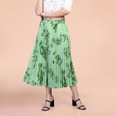 MK Fashion printed crepe skirt, high-waisted floral design, suitable for weddings and special occasions. Sizes: 28 (28waist/34length), 30 (30waist/34length), 32 (32waist/34length), 34 (34waist/34length). Made in India