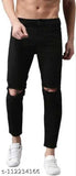 Comfortable black knee-cut denim jeans for men, perfect fit and style