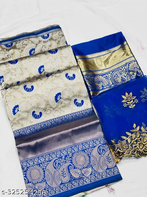 Blue striped semi-stitched Art Silk Lehenga Choli with Acrylic Dupatta in net fabric, featuring self-design top and jacquard pattern, suitable for informal gatherings or weddings. 1.20m blouse, 2.20m dupatta. Indian origin
