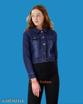 Denim kids jacket with long sleeves, solid pattern, available in sizes 4-5 years to 9-10 years. Made in India