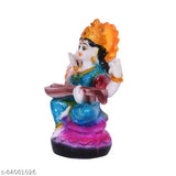 Blue multicolor marble-look poly resin Maa Saraswati statue, spiritual decorative showpiece for home or office, symbolizing wisdom, art, and learning