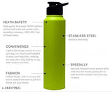 Green stainless steel sports water bottles set of 4, leak-proof and food-grade for active lifestyles, Chrome detailing on KARFE branded bottles