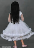 Pretty pink net princess dress for girls, embellished three-quarter sleeves, India-made