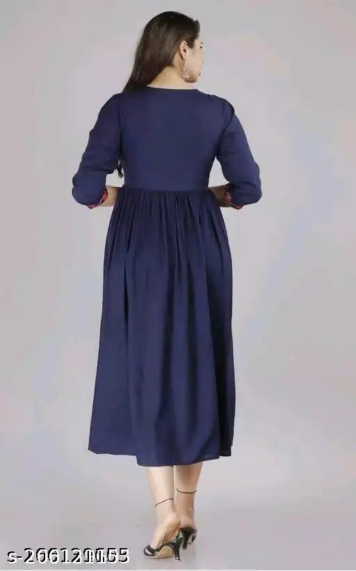 Rayon embroidered three-quarter sleeve women's gown set, available in S, M, L, XL, XXL, XXXL - Indian traditional style for casual or partywear