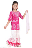 Musklyn Fashion Girls Ethni Rayon Kurta Palazzo Sets with Printed Dupatta - All-season Indian girls outfit for festivals, mix and matchable with 2-6 years sizes