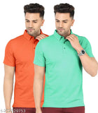 Polycotton solid-color orange and lt.green short sleeve t-shirt, luxury quality for casual wear, India origin
