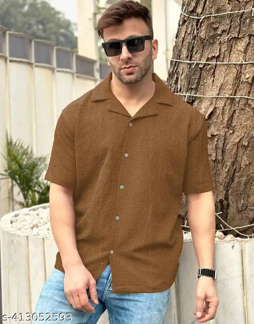 Men's drop shoulder polycotton T-shirt, three-quarter sleeves with printed pattern. Relaxed fit, lightweight waffle knit fabric for spring/summer wear. Suitable for daily, work, beach, and casual occasions