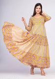 Multicolor printed viscose rayon anarkali kurta with three-quarter sleeves, Indian women's fashion in vibrant pattern