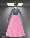 Indian net gown, long sleeves, trending fashion for girls (age 5-16), solid design