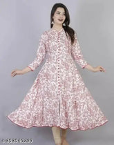 Rayon three-quarter sleeve printed kurti, fashionable design for women party wear dress, India