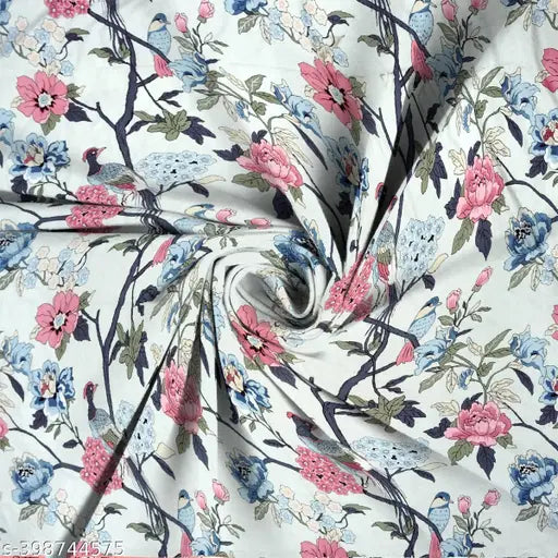 Cotton floral-print, superfine wooden fitted bedsheet with 2 elastic pillow covers, ideal for adults. Made in India