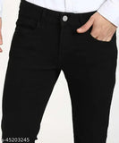 Creatywitty men's slim fit black denim jeans, solid pattern, size 28 (waist 28in, length 30in), made in India