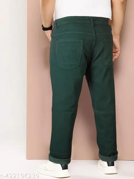 Just Black men's relaxed green cotton blend jeans, elevate everyday style, regular fit, premium quality, versatile for various occasions, sizes from 36 to 48 (36: W36 L42 H42, 38: W38 L42 H44, etc.) Country of Origin: India