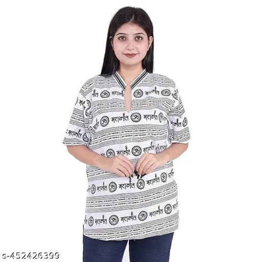 OM Printed cotton kurta with short sleeves, Indian Mahakaal design for women's fashion
