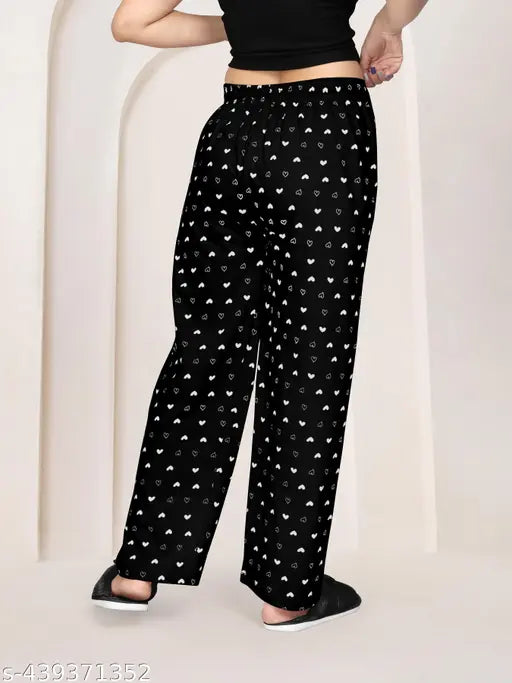 MaroonBlack printed cotton pyjama set for women, 2 piece combo pack - heart design on premium cotton fabric