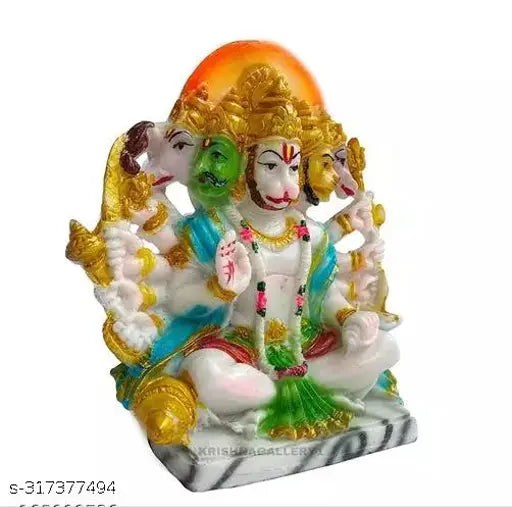 White resin Hanuman idol, 6x6 inch Real Craft by Punchmukhi, Indian artisan crafted