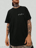 Black cotton graphic print oversized men's t-shirt, elevate casual wardrobe, long sleeves, India origin