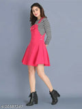 Cotton blend solid pink dungaree jumpsuit for women, three-quarter sleeves, Indian made fashion