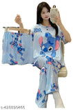 Printed cotton blend nightsuit set with three pieces, featuring short-sleeved shirt and pyjama bottoms, ideal for summer evenings