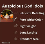 White Polyresin Pagri Ganesh Ji Murti, car dashboard or home decor showpiece for festivals and gifting