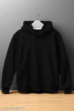 Black cotton blend full sleeve hoodie for boys, solid color and long sleeves style