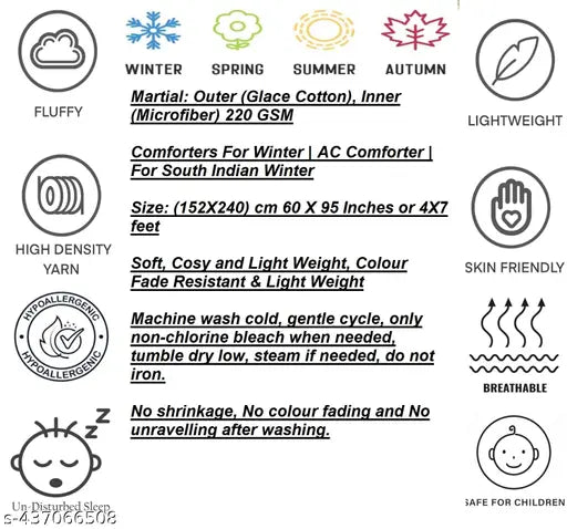 Cozy 220 Gsm microfiber printed quilted comforter, single size 60x90 inches - soft, hypoallergenic, machine washable bed cover