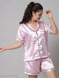 Satin nightgown set for women, short sleeves, 2N (S, M, L), Indian-made women's sleepwear