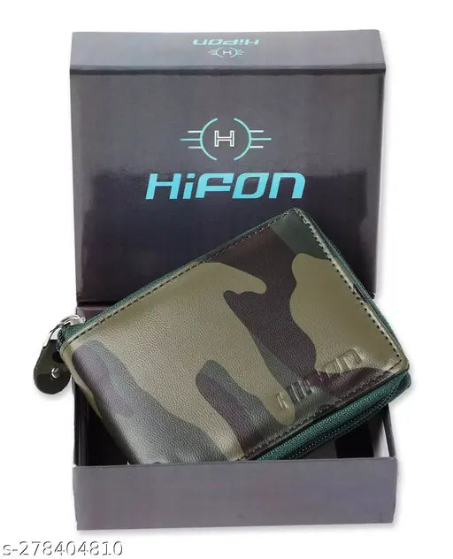 Faux leather bifold compact men's wallet, solid pattern, 2 compartments, under 200 round zip. This trendy gents purse offers ample space for cards, coins, and cash, making it perfect for daily use and ideal as a gift. Made in India