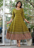 Green Rayon Anarkali Long Embroidery Kurti/Gown for Women & Girls, perfect for parties and festivals