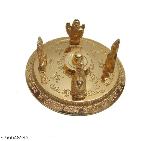 Gold-plated brass Shiv Parivar statue featuring Lord Shiva, Parvati, Ganesha, Kartik, and Nandi, Indian handcrafted religious idol, 3.5x3.5 inch Shiva murti