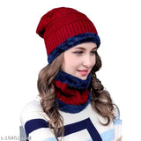Red woolen beanie cap and cotton gloves set for winter protection, ideal for men & women (Garam Topa)